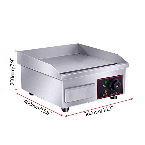 PROMOTOR 14" 1500W Food Commercial Electric Countertop Griddle Flat Top Restaurant Grill BBQ Adjustable Temp Control Grill