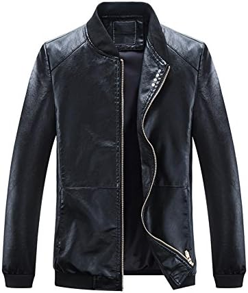 ZIMOXUAN Fall Men's Stand Collar Faux Leather Bomber Jacket