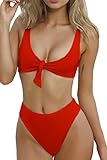 ESONLAR Hipsters Sexy Scoop Neck Cropped Top Bandage 2PCS Swimsuit Bikini Sets Red L