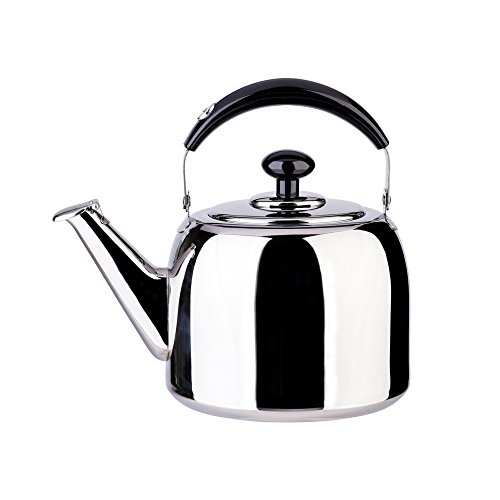 Tea Kettle Whistle for Stovetop 18/10 Stainless Steel Mirror Finish Surface, Bakelite Handle Fast Boiling GSH 3 Quart