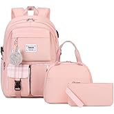 Joymoze Women Fashion Travel Backpack Set Roomy Laptop Rucksack Set Casual Daypack for Girl Pink