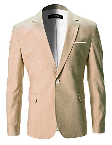 FLATSEVEN Mens Slim Fit Cotton Stylish Casual Blazer Jacket (BJ202) Beige, M