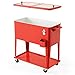 Giantex 80 Quart Rolling Patio Cooler Cart with Bottom Storage Shelf & Drain, Outdoor Ice Chest with Lockable Wheels, Bottle Opener & Cap Catcher, for Party Poolside Backyard BBQ (Red)