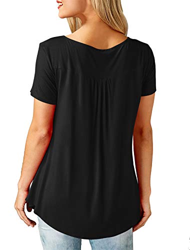 AMORETU-T-Shirt-Damen-V-Ausschnitt-Knopfleiste-Bluse-Solide-Tunika-Sommer-Tops