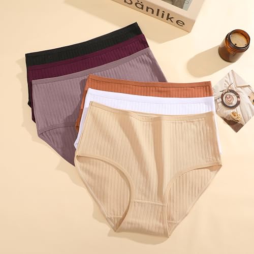 ALL OF ME Pack of 6 Women's Cotton High Waisted Underwear Women's Breathable Full Coverage Multi-Pack S-XXL
