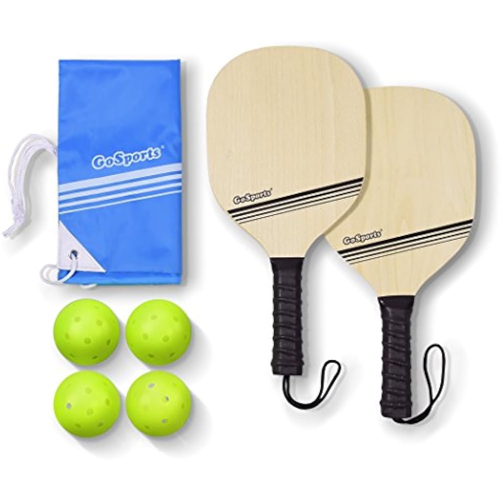 Pickleball Beginner Set Bundle Includes Two Wood Paddles, Four
