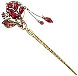 FOONEE Women Retro Peacock Tassels Alloy Hair Pin Hair Stick,Red