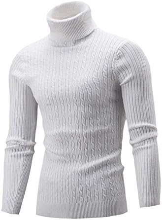 Snowfoller Winter Men Turtleneck Top Casual Slim Warm Knit High Neck Pullover Thickened Twist Jumper Sweater (White, M)