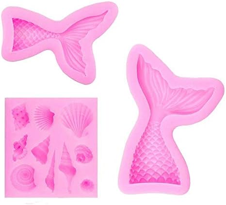 3 Pack Seashell Mold Mermaid Tail Mold Silicone Fondant Mold Chocolate Mold for Decorating Cakes, Chocolate, Candy Pie/Pastry/Fondant Stampers for Thanksgiving