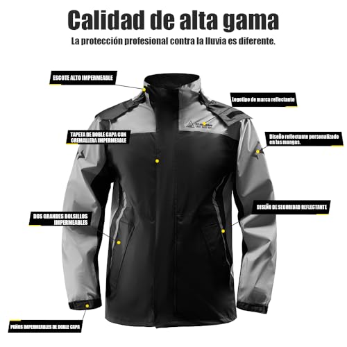 BTOOTB Traje Impermeable para Lluvia Motociclista, con Capucha y Cubrezapatos, Impermeable para Moto de Hombre y Mujer, Ligero y Transpirable, para Motociclismo, Ciclismo y Exteriores