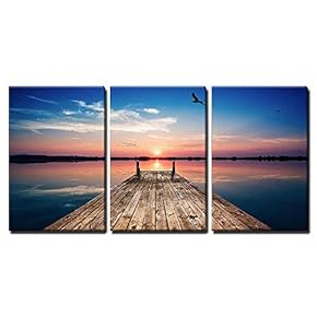 Wooden Pier at Sunset - Canvas Art Wall Art - 16"x24"x3 Panels