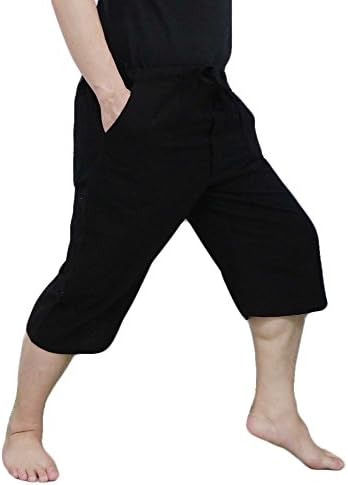 SPICY SERVED 3/4 Pants Men and Women Unisex Style 100% Cotton Casual Drawstring Loose Capri Yoga Gym Jogger Pajama Free Size, 2 Sides Pocket and 1 Back Pocket by (Black)