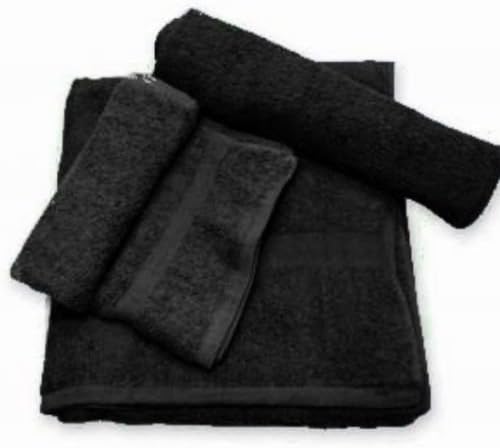 6 Dozen Black Salon Hand Towels Dobby Border Ringspun Hand Towels 16x27 3lb