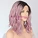 QD-Udreamy Brown Ombre Purple Short Water Wave Hair Lace Front Wigs Glueless Synthetic Hair Wigs Heat Resistant Hair Wigs for Women Daily Makeup