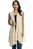 Beyove Women's Asymetric Hem Sleeveless Open Front Drape Cardigan Sweater Vest Off White XL