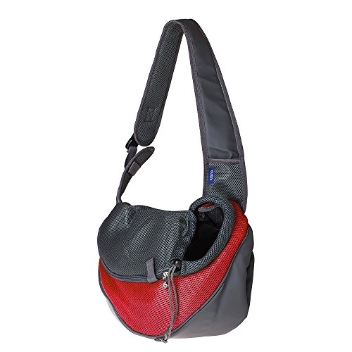 CISNO Small Pet Dog Cat Kitty Carry Carrier Outdoor Travel Oxford Single Shoulder Bag Sling (M, Red) - Thumbnail 3