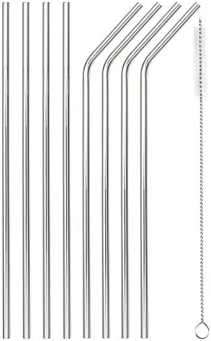 LANBOZITA 8-Piece Stainless Steel Straws Set, Reusable 10.5 Inches Extra Long Straw with 1 Cleaning Brush, Suitable for 20 &amp; 30 OZ Yeti Tumbler Rambler Cups