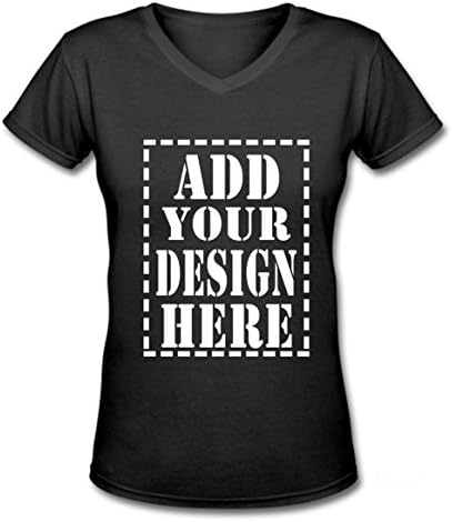 Ladies Trendy Add Your Custom Design Here V-Neck T shirts (S, Black)