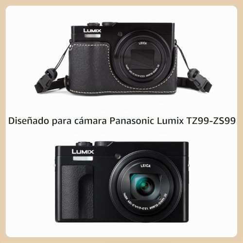 MUZIRI KINOKOO Funda para cámara digital Panasonic Lumix DC-TZ99, de piel sintética, para Lumix TZ99, funda extraíble con correa de hombro ajustable, color negro