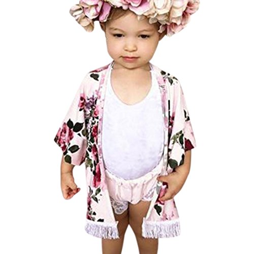 Matoen Toddler Baby Girls Flower Tassel Kimono Shawl Cardigan Tops Outfits Clothes (Pink, 4-5T)