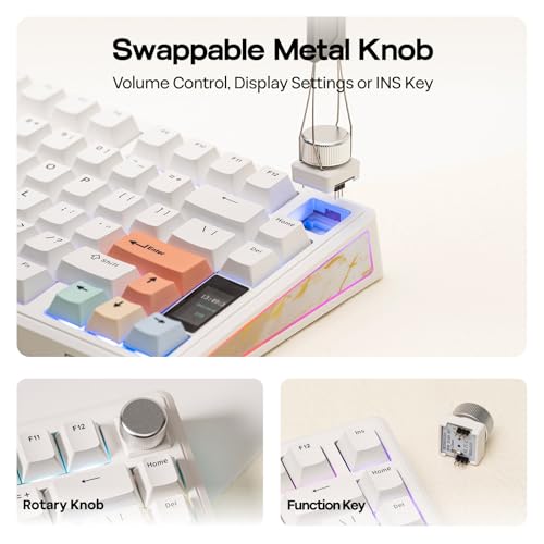 EPOMAKER TH80 V2 PRO Wireless Gaming Keyboard with Screen&Knob, 10000mAh, 2.4Ghz/BT/USB-C, RGB, Hot Swap, Custom Driver, NKRO, PBT Keycap, Mechanical Keyboard for PC/Mac (White, Creamy Jade)