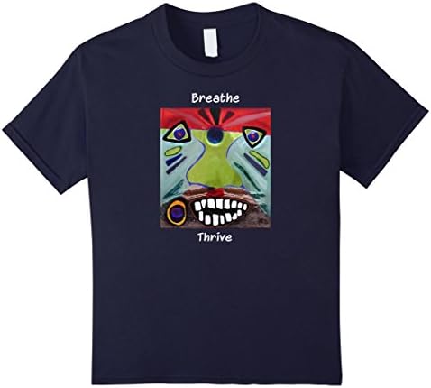 Kids Breathe Thrive Native Tribal Face Mindfulness Yoga T-shirt   12 Navy