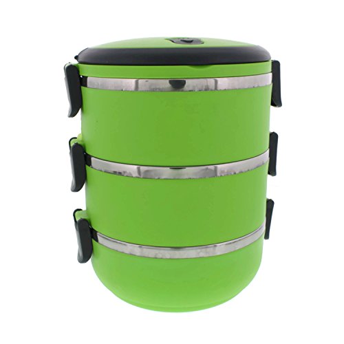 Cheftor Three Tier 71oz/2.1L Stacking Lunch Box Insulated Food Carrier Bento Box Stainless Steel Bowls Container with Sealing Lid, Green