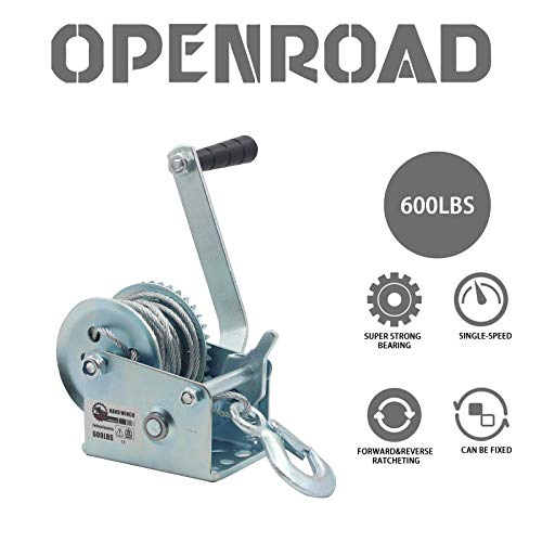 OPENROAD 600lbs Hand Winch, Manual Winch Operated TwoWay Ratchet Boat Trailer Marine Winch Hand