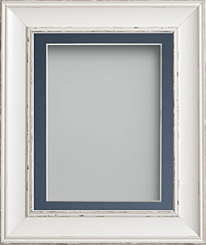 Frame Company Brooke Antique White Photo Frame, Blue Mount, 12x10 for 10x8 inch, fitted with perspex — image 1
