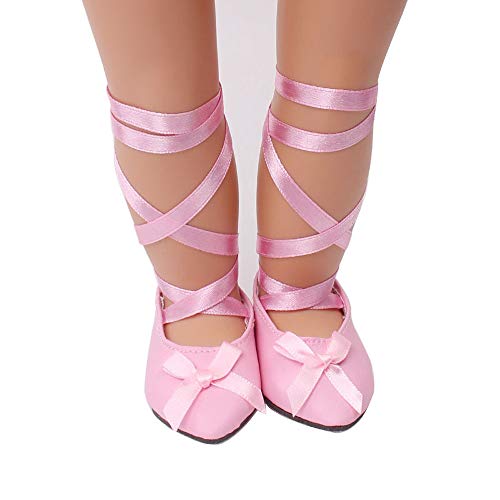 Livoty Bow Bandage Shoes for 18 Inch American Toy Girl Doll Dress Shoes Accessory Girl's Toy (Pink) - Thumbnail 4