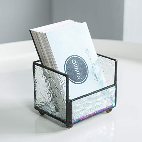 Stained Glass Business Card Holder Name Card Display Holder Mosaic Beveled Glass Professional Card Holder for Office Desk Business Desk Name Plate with Card Holder