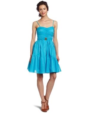 Calvin Klein Women's Ruched Bodice Full Dress with Belt