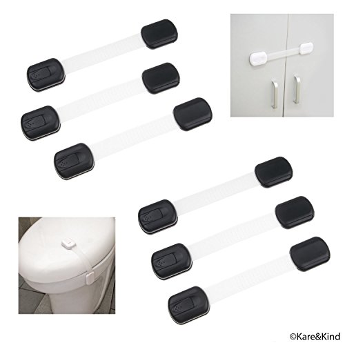 Child Safety Locks (Black) - Set of 6 - Prevents Injury and Opening (Oven) Doors, (Kitchen Sink) Cabinets, Toilet Seats, etc. - No Tools or Screws Needed - Strong Removable 3M Adhesive - Adjustable