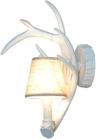 Shengdi Deer Horn E12 BUlb 1-Light Iron Resin Industrial Retro wall lamp Corridor lamp VillaDining roomVintage cellarTapas barSchoolhouse Lampshade White 1017W-1