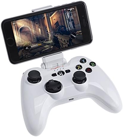 Apple MFi Certified Bluetooth Gamepad, Seetru Wireless App Store IOS Games Gamepad Joystick Controller with Clamp Holder for iPhone 7 6S 6 Plus 5S 5 4S, iPad Air, iPad 2 3 4, iPad Mini, Pro (White)