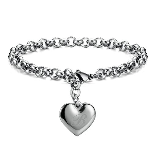 Monily initial charm bracelets stainless steel heart 26…