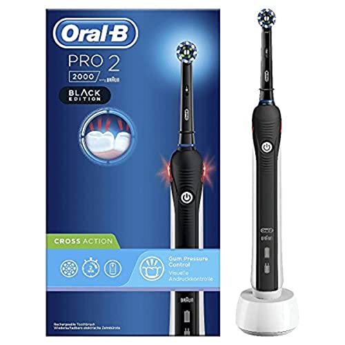 Oral-B 4210201267782 Pro 2 2000 Elektrische Zahnbürste, wiederaufladbar, 1 schwarzer Griff mit Ladegerät, 1 CrossAction Kopf