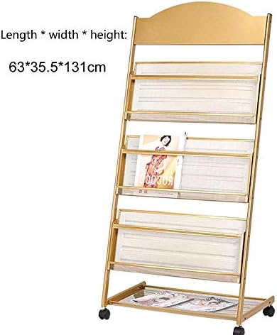 Floor display stand Newspaper rack storage rack book magazine rack Falling subway art simple study office hotel showroom advertising propaganda student art display bookshelf-Gold_63*35.5*131cm