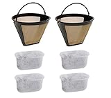 Podoy Gold Coffee Filter for Cuisinart with Charcoal Water Filters Cone Style #4 Tone Permanent 6-12 Cup Washable Reusable Machines and Brewers