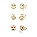 Emoji Stud Earrings 18K Gold Plated Assorted Smiley Emoticon Ear Rings 3 Pair Sets