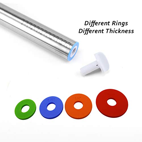 Adjustable Rolling Pins, Smooth Non Stick Stainless Steel Dough Roller with Thickness Rings for Bakery Cookie,Pizza, Pie, Dumping, Fondant Dough and more