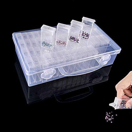 Pawaca 64 Slots Diamond Embroidery Box, Jewelry Drill Storage Boxes, Clear Plastic Diamond Painting Accessories Boxes for DIY Craft