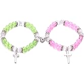 rgwtgkyh Cross Matching Bracelets for Couple Women Men Vintage Crucifix Heart Stone Bracelet Pink Green Beads Bracelets Friendship Relationship Promise Bracelet for Best Friends Trendy Jewelry Gifts