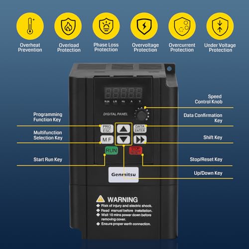 Genmitsu CNC Spindle Motor Kit, 1.5KW, 110V Water Cooled Spindle Motor, with VFD & Water Pump, 80mm Diameter Aluminum Clamp Mount, ER11 Collet, 0.003mm Accuracy for CNC Router Machine Metal Carving