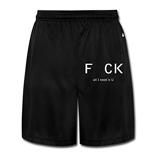 Runy Men's Fck All I Need Is U Slim Sports Jogging Shorts With Pocket Black