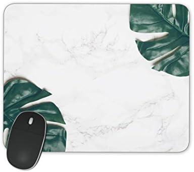 Big green tropical leaves on white marble background Mouse pad Mousepad Nonslip Rubber Backing