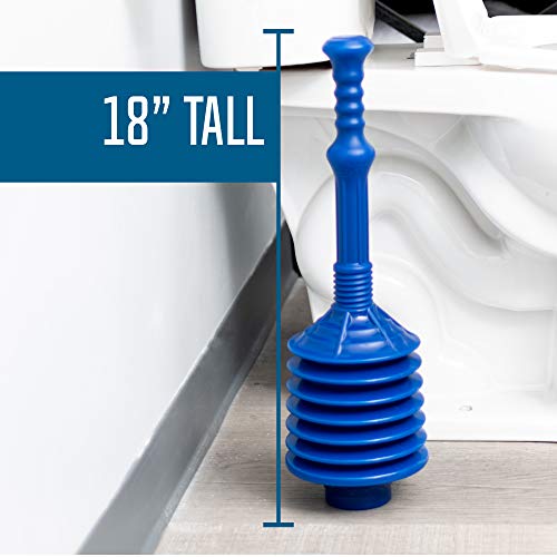 VETTA Professional Bellows Accordion Toilet Plunger, High Pressure Thrust Plunge Removes Heavy Duty Clogs from Clogged Bathroom Toilets, All Purpose Commercial Power Plungers for Any Bathrooms, Blue - Thumbnail 5