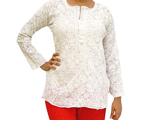 white chikankari short kurtis