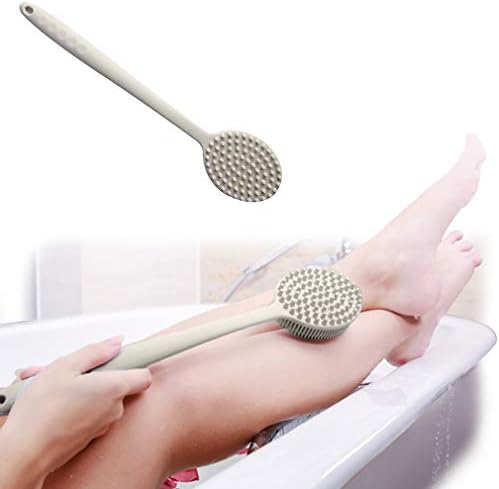 Bath Brush - Shower Brush - Silicone Long Handle Bath Brush，Best for Exfoliating Dry Skin, Dry Brushing & Full Body Skin Cleansing - The latest style in 2019 (Gray)