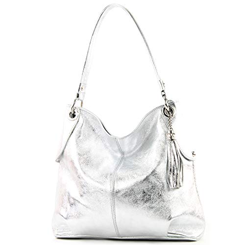 modamoda de - T185 - ital. Ladies leather shoulder bag, Colour:silver โ image 1
